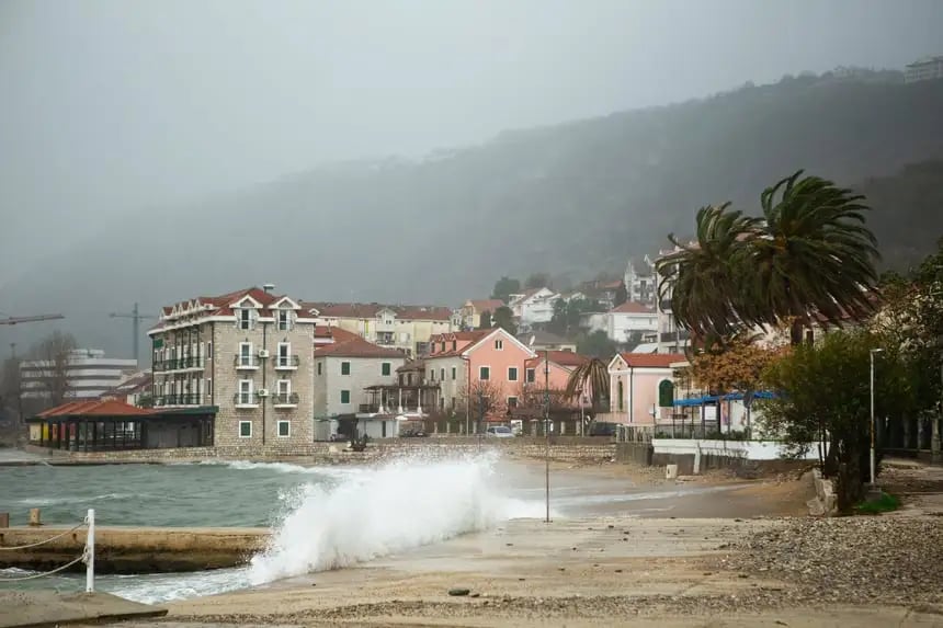 Coastal city during a hurricane