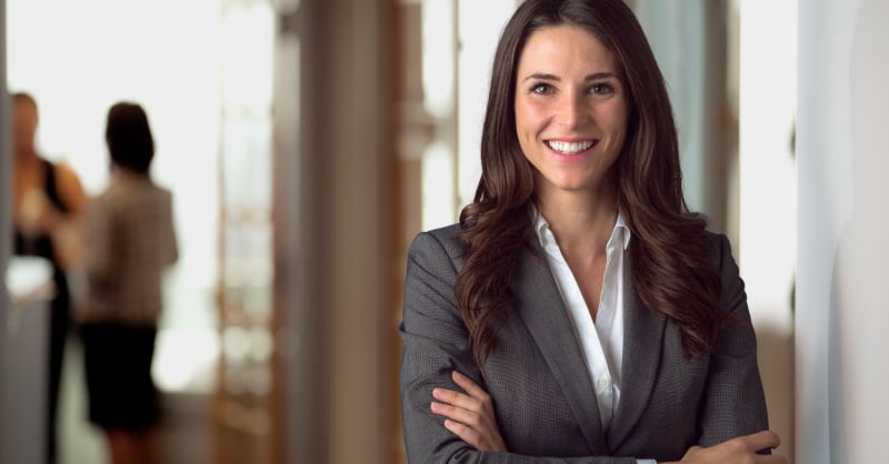 Happy smiling managing partner, lawyer, attorney at office