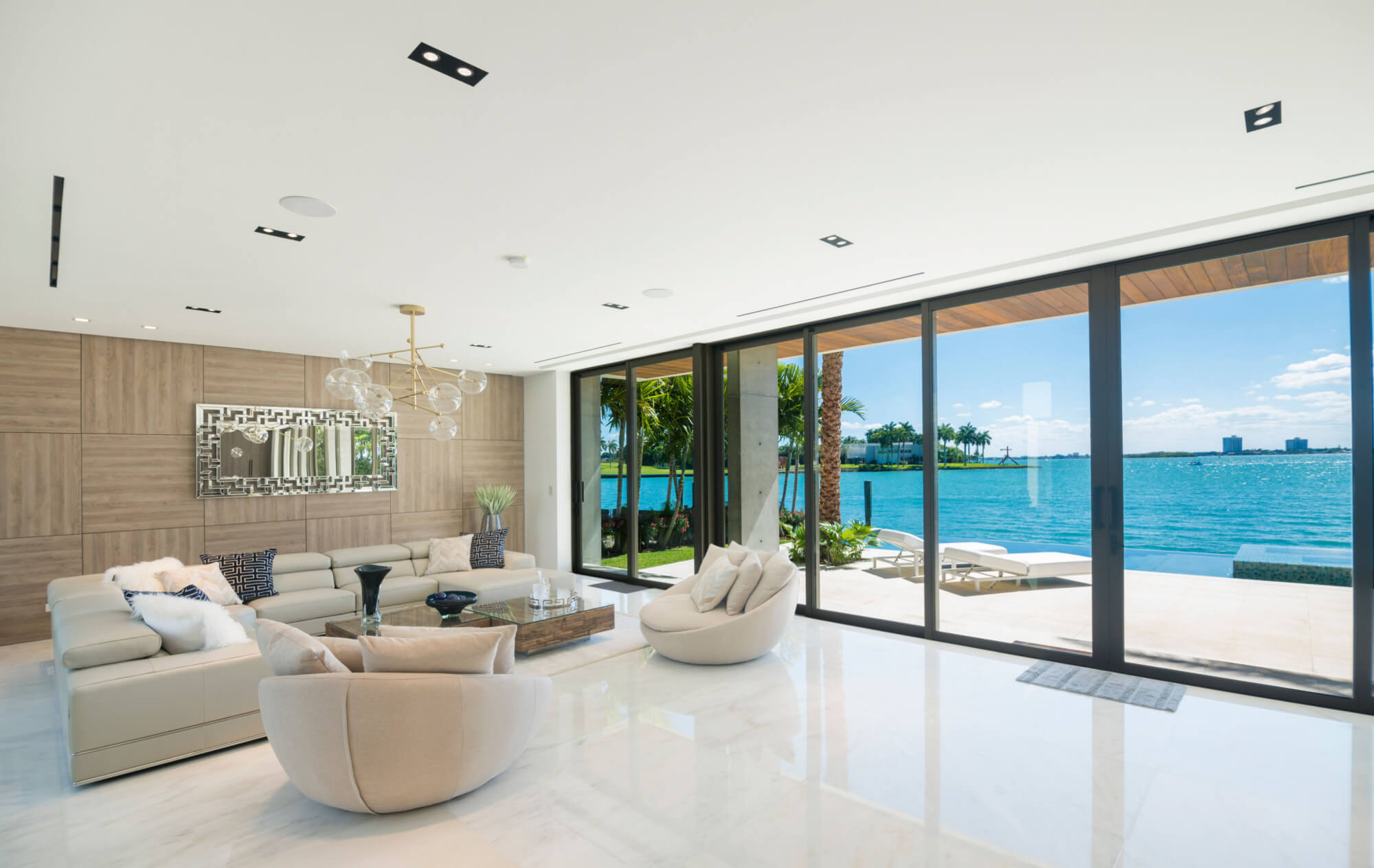 Modern living area with wide views of the bay